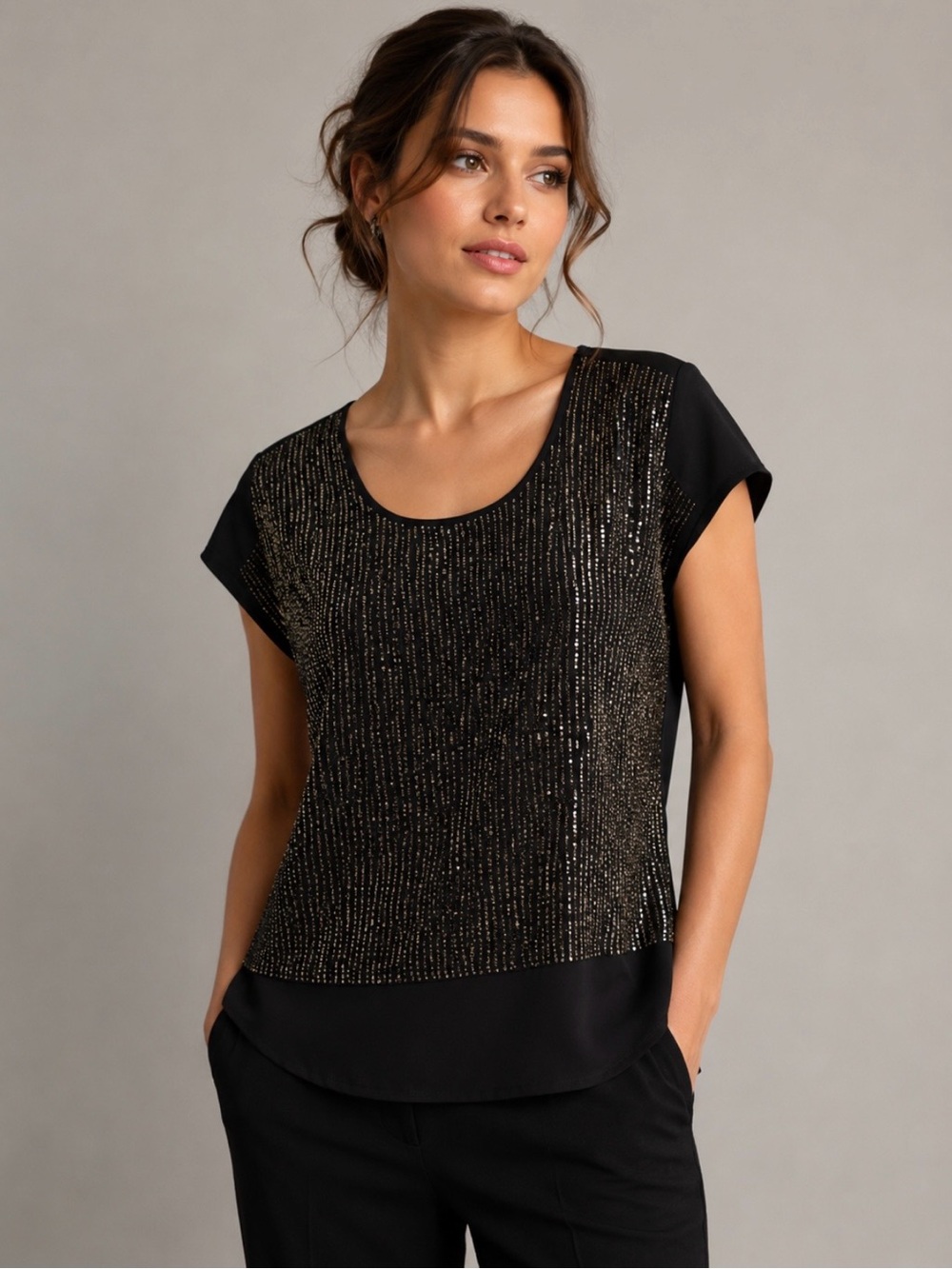 Eileen Fisher Sequined Rivulet on Silk Crepe‎ de Chine Shirt Size S